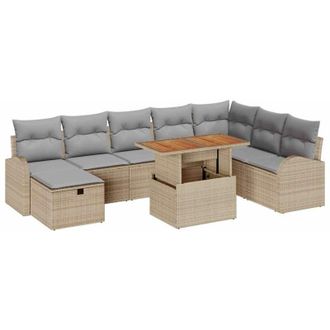 vidaXL Garden Sofa Set Height-Adjustable 9 pcs Beige Poly Rattan vidaXL