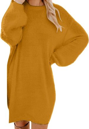 Generic Womens Lovely Jumper Dress UK Ladies Autumn Winter Crewneck Long Sleeve Soft Warm Sweater Mini Dresses,Sleeveless Beach Dress Plus Size Maxi for Women