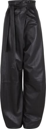Cortana High-Waist Wrap Leather Broeken - Dames - Leren Broeken - Zwart - M - Leer - Broeken