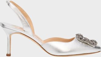 Manolo Blahnik 70mm Carolyne Metallic Leather Buckle Pumps