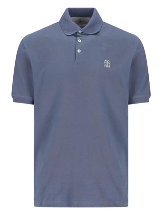 Brunello Cucinelli embroidered-logo polo shirt - Blue