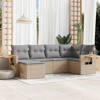 vidaXL Vidaxl - Juego De Sof&aacute;s Jard&iacute;n Con Cojines 6 Pzas Rat&aacute;n Sint&eacute;tico Beige