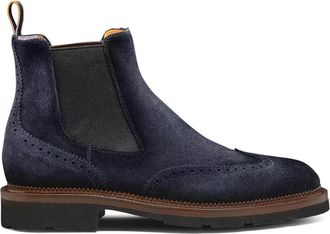 Santoni Suede Chelsea Brogue Boot - Heren - Chelseaboots - Blauw - 42 1/2 EU - Leer - Schoenen