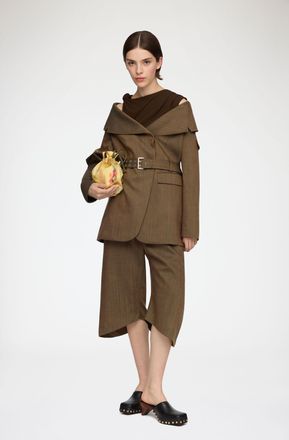 Ganni Canteen Blazer in Brown Wool Melange - Size 34 Recycled