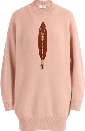 Elisabetta Franchi Gebreide Jurk met Kettingdetail - Dames - Kleedjes - Roze - S - Wol - Kleedjes