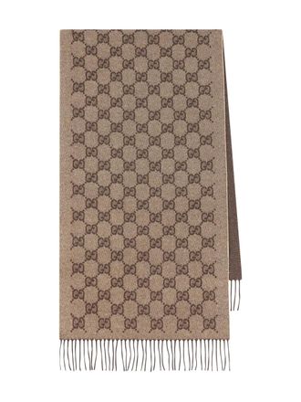 Gucci monogram fringed scarf - Beige