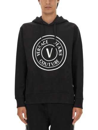 Versace Jeans Couture Logo-Emblazoned Black Sweatshirt With Classic Hood