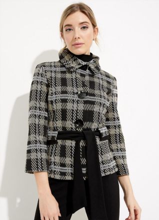 Joseph Ribkoff Plaid Belted Jacket In Black/multi