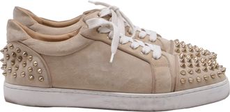 Christian Louboutin Louis Junior Spikes Sneakers in Beige Suede