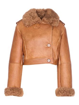 Chloé shearling-collared leather jacket - Brown