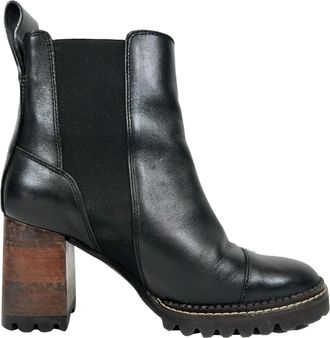 Chlo&eacute; See by Chlo&eacute; Mallory Glanzende Chelsea Boots in Zwart Leer