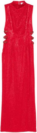 Self Portrait rhinestoned crepe maxi dress - women - Polyester/Polyester - 6 - Red