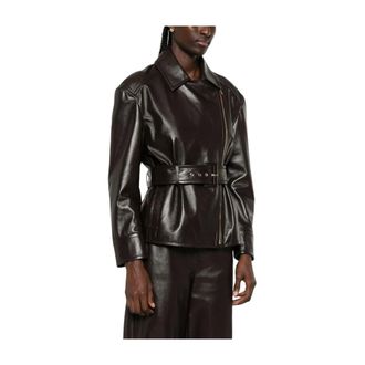 Max Mara Leather Jackets, female, Brown, Size: 2XS Leather Outerwear Max Mara Studio
