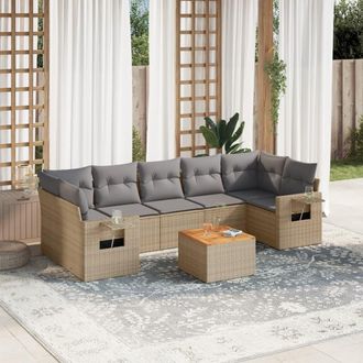 vidaXL Vidaxl - Juego De Sof&aacute;s De Jard&iacute;n Con Cojines Beige 8 Pzas Rat&aacute;n Pe