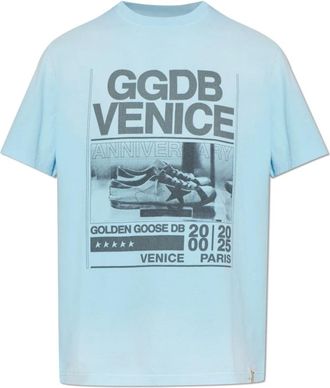 Golden Goose Bedrukte T-shirt - Heren - T-shirts - Blauw - 2XL - Katoen - Tops