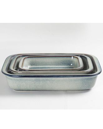 French Home Set Of 3 Stoneware Bakers, Shades Of Taupe