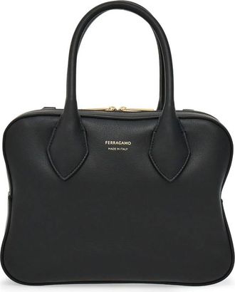 Ferragamo Black Star Leather Top-Handle Bag