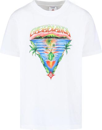 Casablanca Graphic Print Organic Cotton T-Shirt With Ribbed Neckline