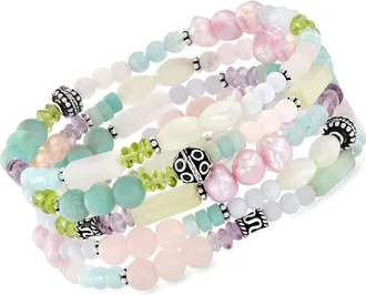 Ross-Simons Multi-Gemstone Jewelry Set: 5 Bead Stretch Bracelets With Sterling Silver