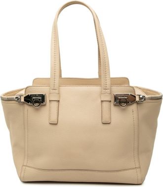 Ferragamo Beige Leather Shoulder Bag Tote Bag (Pre-Owned)