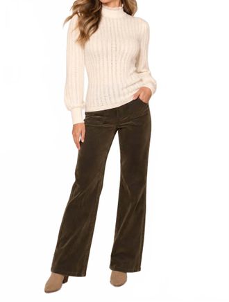Democracy Long Sleeve Mock Neck Pointelle Sweater With Beaded Ruffle Edge In Off White