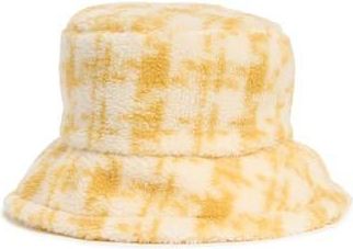 Area Stars Houndstooth Faux Shearling Bucket Hat in Yellow at Nordstrom Rack