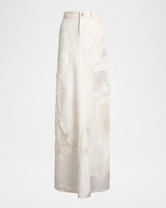 Ralph Lauren Collection Natallia Denim Patchwork Maxi Skirt