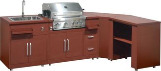 Oviala Cocina exterior esquinera con 4 elementos fregadero y barbacoa de obra