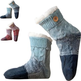 Generic Knitted Ultra-thick Slipper Home Socks - Cozy Warm Fuzzy Winter Slippers Socks (One Size Fits Most, Non-Slip Grip Bottom) (2A)