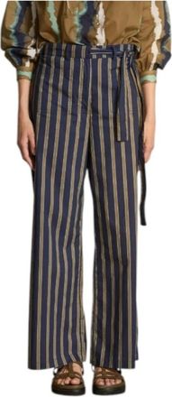 mare di latte Broeken, Dames, Blauw, M, Katoen, Gestreepte high-waisted katoenen broek