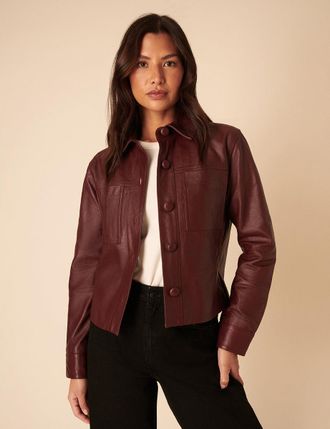 Nobody's Child Burgundy Cropped Leather Jacket
