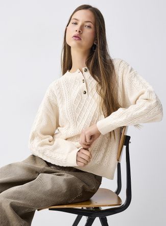 Twik Womens Cable-knit Henley Shirt sweater