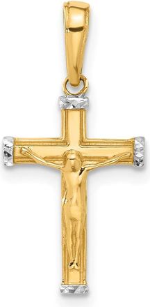 Diamond2Deal 14k Yellow Gold and White Rhodium Diamond-cut Crucifix Cross Pendant