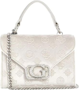 Guess Zalina Mini Top Handle Flap - Dames - Handtassen - Wit - ONE Size - Katoen - Tassen