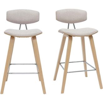 Miliboo Miliboo - Taburetes De Bar De Dise&ntilde;o De Terciopelo Texturizado Beige Y Madera Clara De 69 Cm De Altura (juego De 2) Vasco