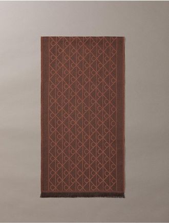Calvin Klein Mens Tonal Emblem Logo Wool Blend Scarf - Brown