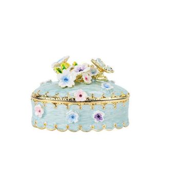 OEM Caja De Joyas Emailada - Dise&ntilde;o Vintage Con Flores Doradas - Acabado Esmaltado Manual - Para Anillos Y Collares - 1 Unidad