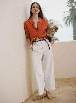 Contemporaine Womens Cotton-lyocell chino pant Fit: Barrel leg, high rise