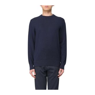 HUGO BOSS Hugo, Round-neck Knitwear, male, Blue, Size: XL Crew Neck Knit Sweater