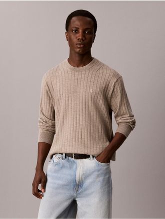 Calvin Klein Mens Textured Merino Wool Blend Sweater - Brown - 2XL