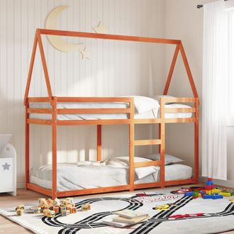 vidaXL Vidaxl - Cama Litera Con Techo Madera Maciza Pino Marr&oacute;n 90x200 Cm