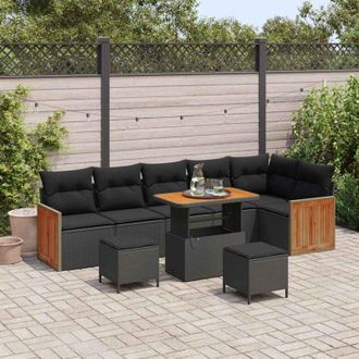 vidaXL Vidaxl - Conjunto De Sof&aacute; De Jard&iacute;n 9 Pcs Negro 90 X 55 X 71 Cm