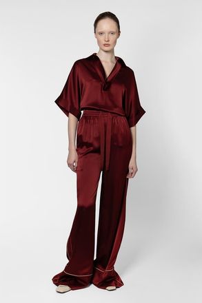 Roksanda Ilincic Nael Satin Wide Leg Trousers in Deep Burgundy at Nordstrom, Size 6