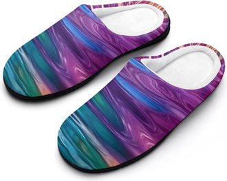 Generic Rainbow Colored Water Rripples Fashion Cotton Slippers for Women Memory Foam House Slippers Non-Slip House Bedroom Shoes