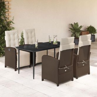 vidaXL Set Comedor De Jard&iacute;n 5 Piezas Y Cojines Rat&aacute;n Sint&eacute;tico Marr&oacute;n Vidaxl