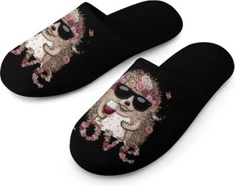 Generic Funny Hedgehog LOVE Wine Mens Slippers Warm Non-Slip Houes Shose Spa Slipper for Home Bedroom