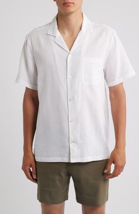 Mack Weldon Relaxed Fit Linen Camp Shirt in Bright White at Nordstrom, Size Xx-Large