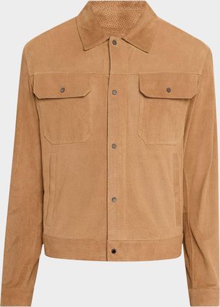 Emporio Armani Mens Perforated Suede Trucker Jacket