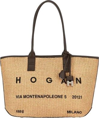 Hogan Beige Address Shopping Piccola Raffia Shopping Bag