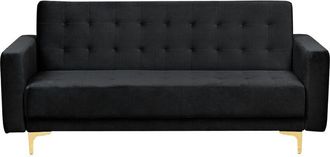Beliani Beliani - Modern 3 Seater Sofa Bed Black Velvet Reclining Tufted Aberdeen - Black